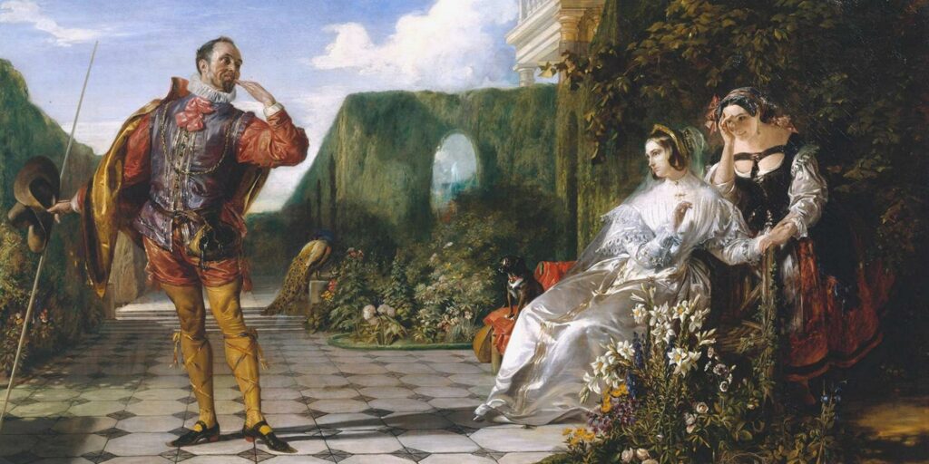 Scene from 'Twelfth Night' ('Malvolio and the Countess') exhibited 1840 by Daniel Maclise 1806-1870