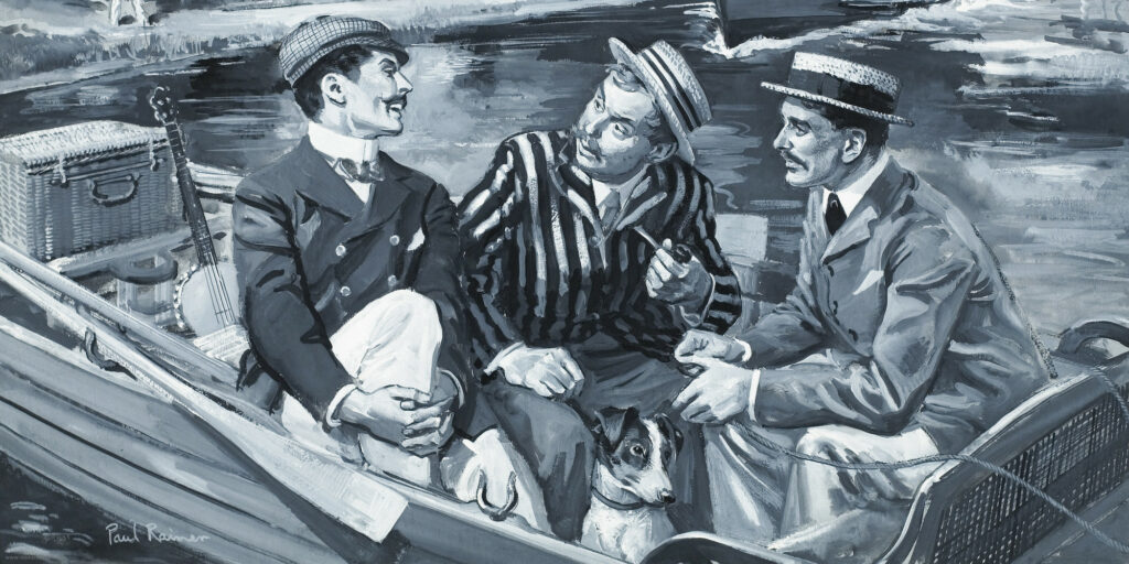 painting of Three Men in a Boat