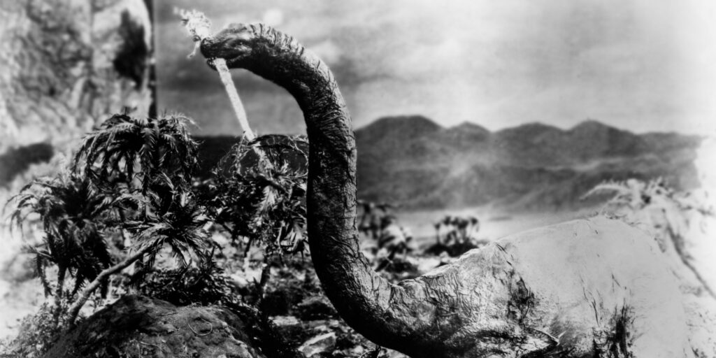 black and white still from The Lost World