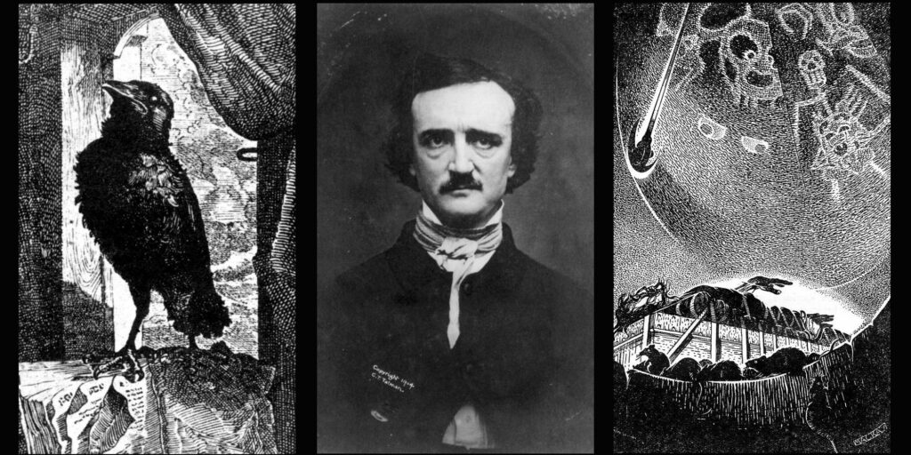 A photograph of Edgar Allan Poe and Illustrations from The Gothic Life