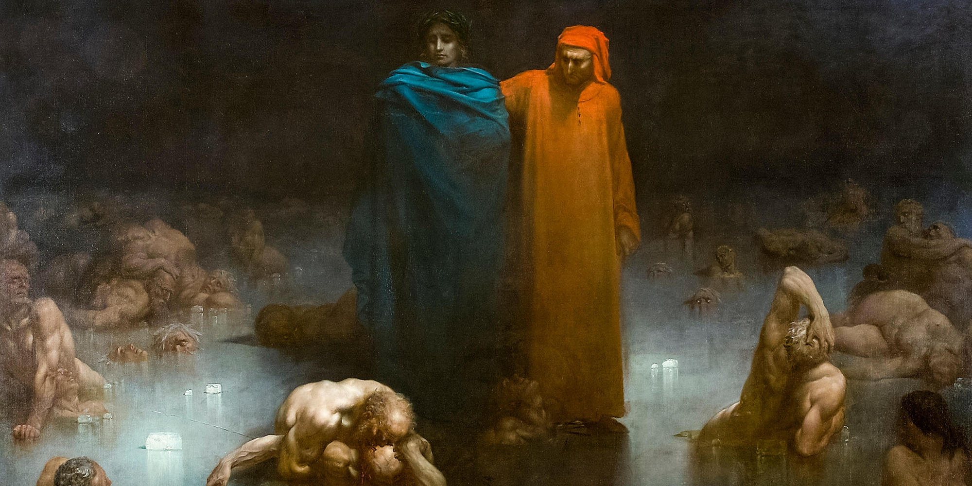 Gustave Dore, Dante and Virgil in the Ninth Circle of Hell, Divine Comedy painting, 1861