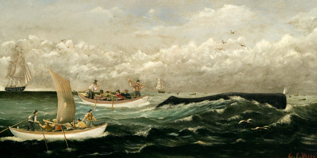 New Bedford / NB Whaling National Historic Park - 'Sperm Whaling - The Chase' by CF Wright [1885] Moby dick