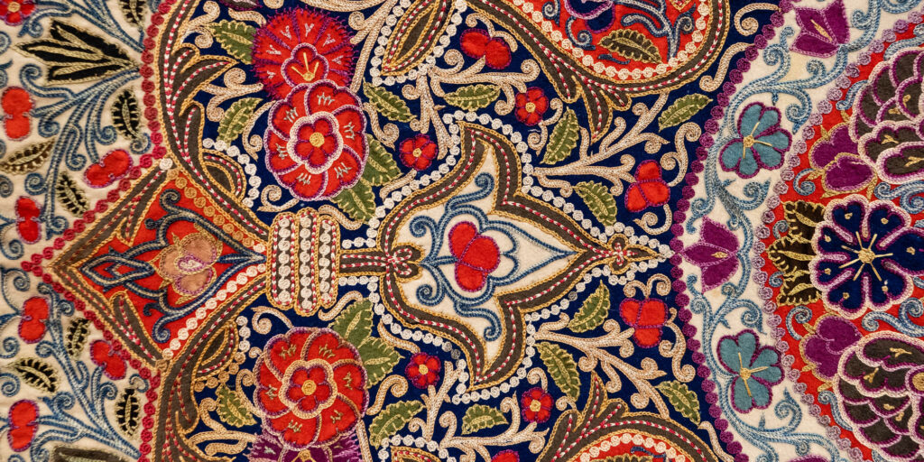 Detail of intricately embroidered Indian shawl housed in the Telfair Academy Museum in Savannah Georgia USA