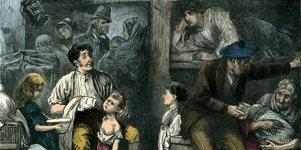 Martin Chuzzlewit, novel by Charles Dickens (7 February 1812 ? 9 June 1870). Chapter 15: Mark Tapley and other passengers on board the Screw (ship bound for America) Illustration by Fred Barnard (16 May 1846 ? 28 September 1896)