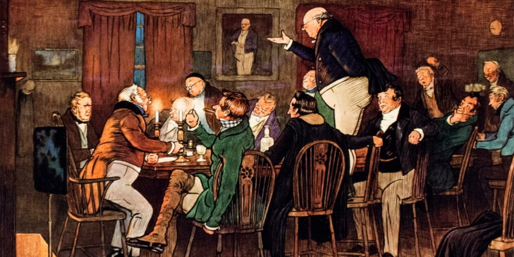 Frontispiece showing ‘The Pickwick Club’