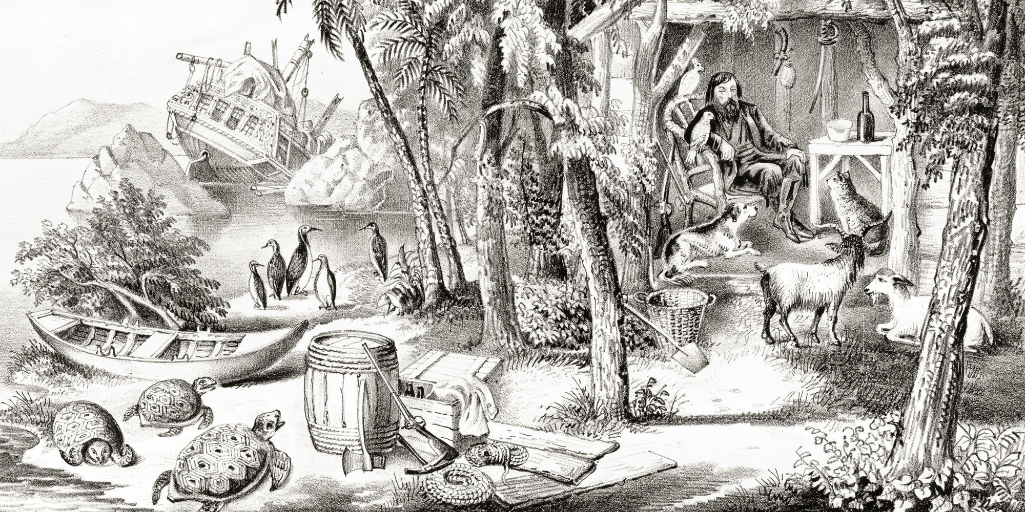 Robinson Crusoe and his pets