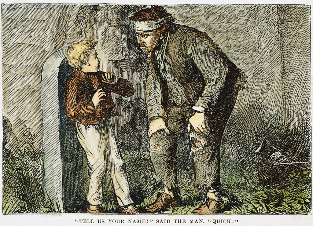 Pip's first meeting with the convict, Abel Magwitch. 