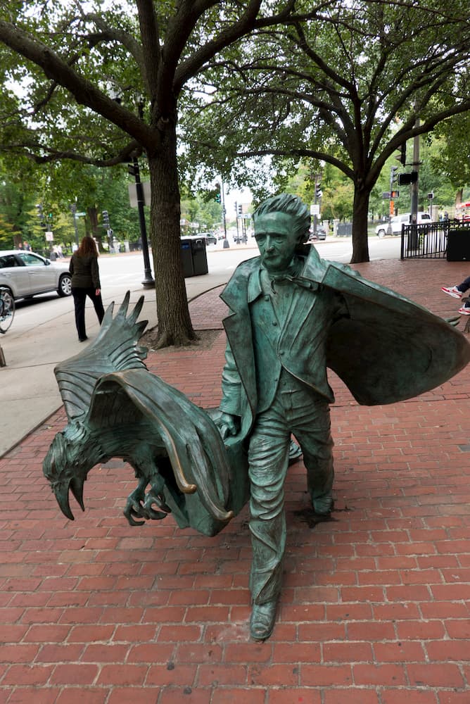 When Poe met Dickens. Statue of Edgar Allan Poe in Boston, MA